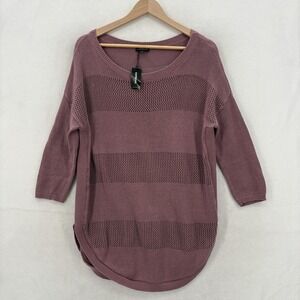 Express Sweater Tunic Womens Small Purple Open Knit 3/4 Sleeve Scoop Neck NWT